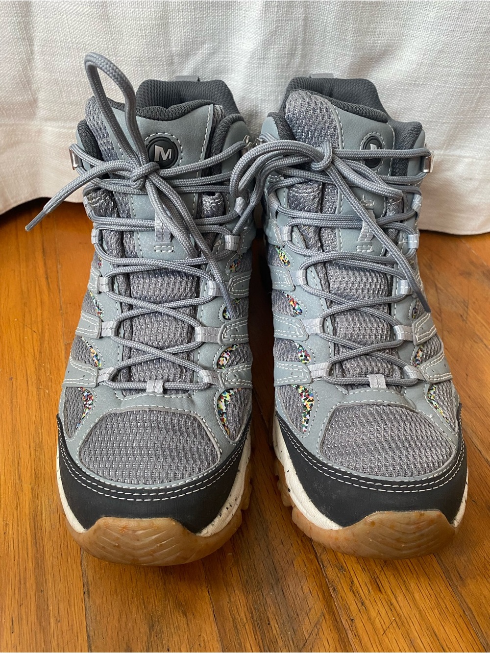 Merrell Gray Hiking Sneakers with Multicolor Accents